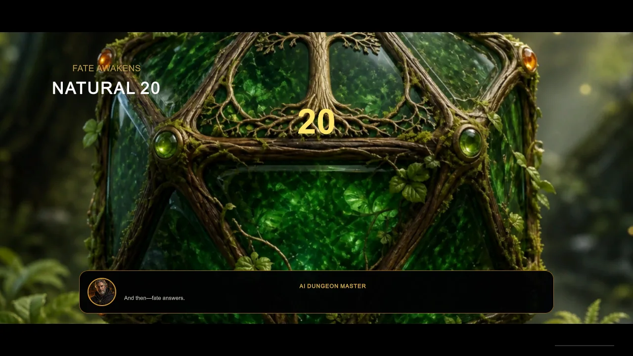 Forest Guardian die landing on a natural twenty in Dicebound Chronicles