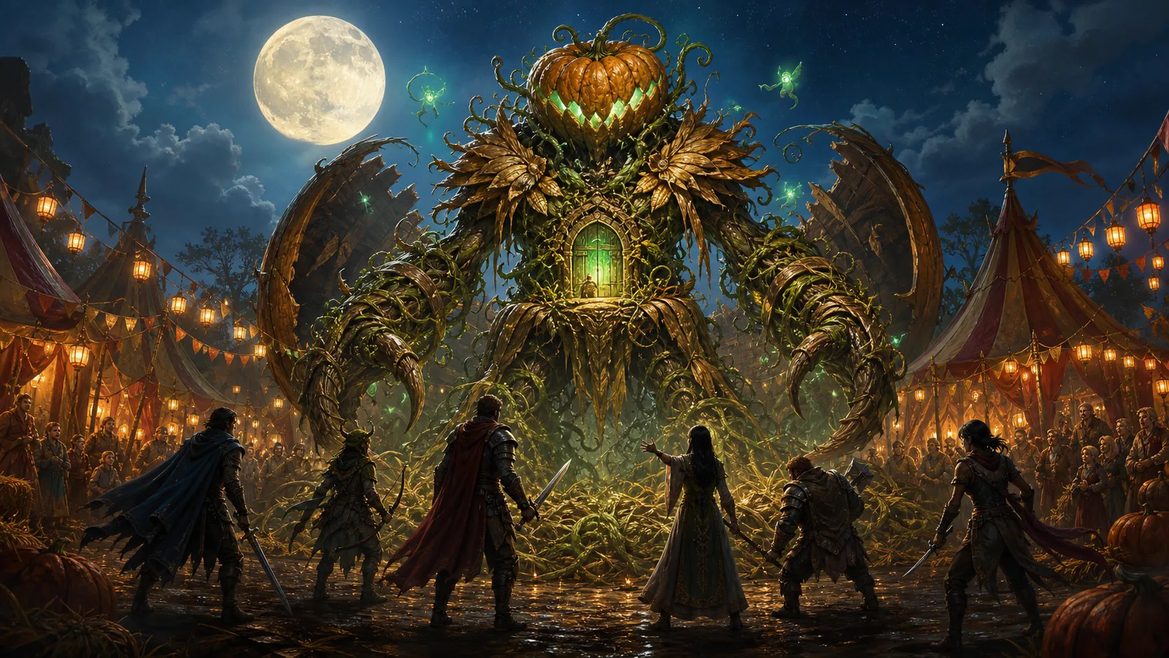 The Harvest Hollow towering over a lantern festival