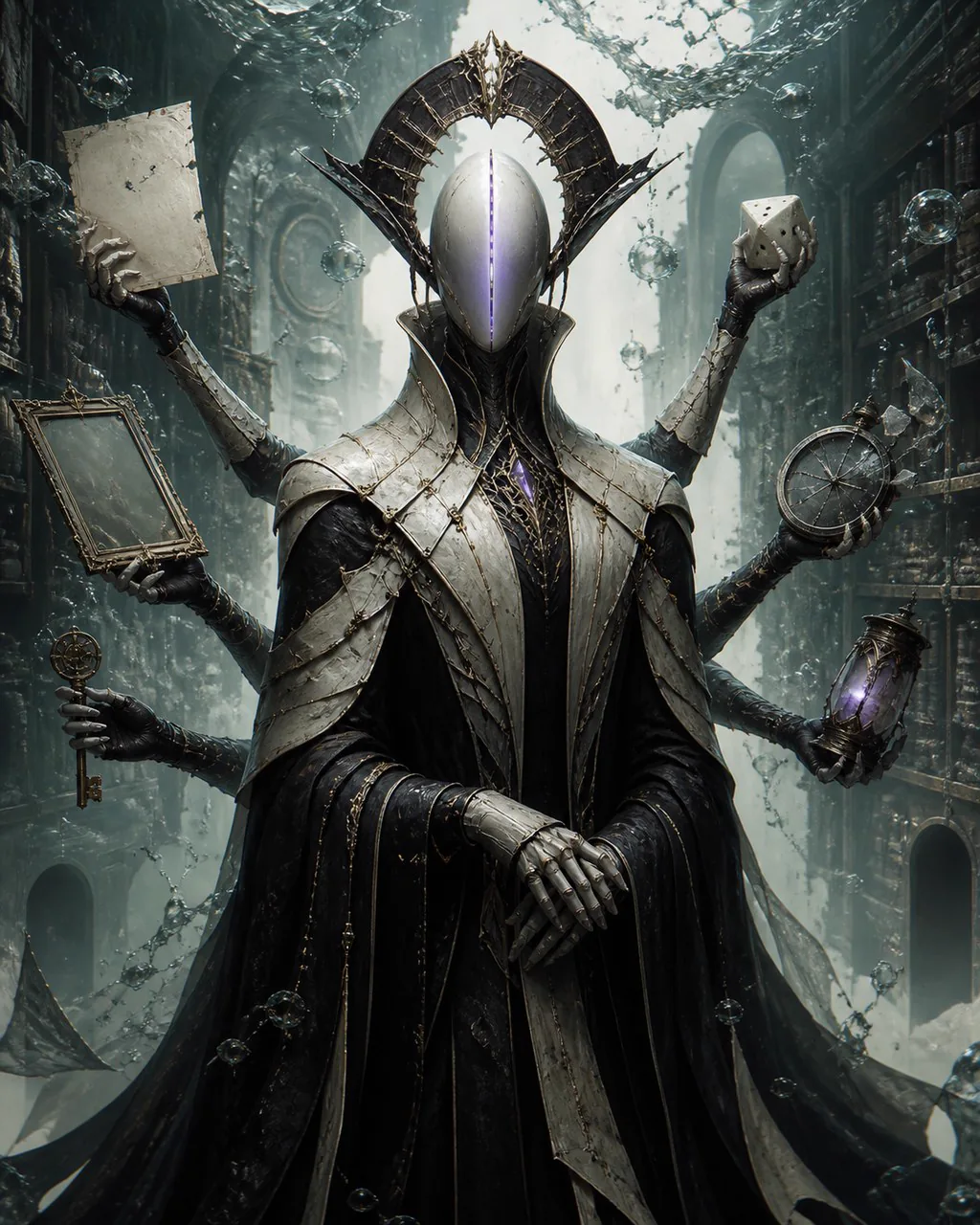 The masked, many-armed Faceless Curator