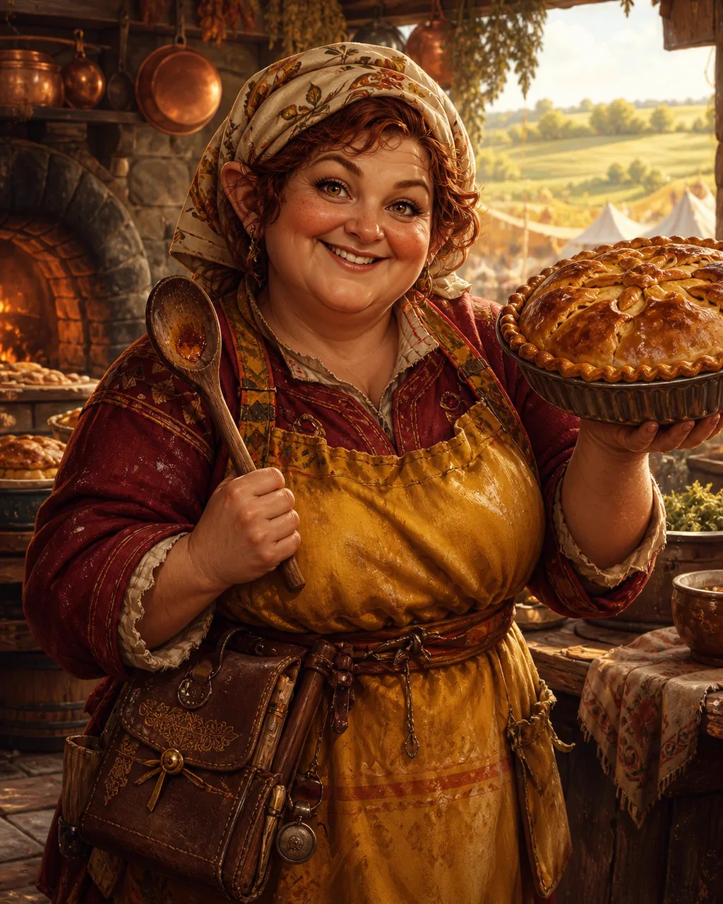 Portrait of Juniper Crumb holding a fresh pie