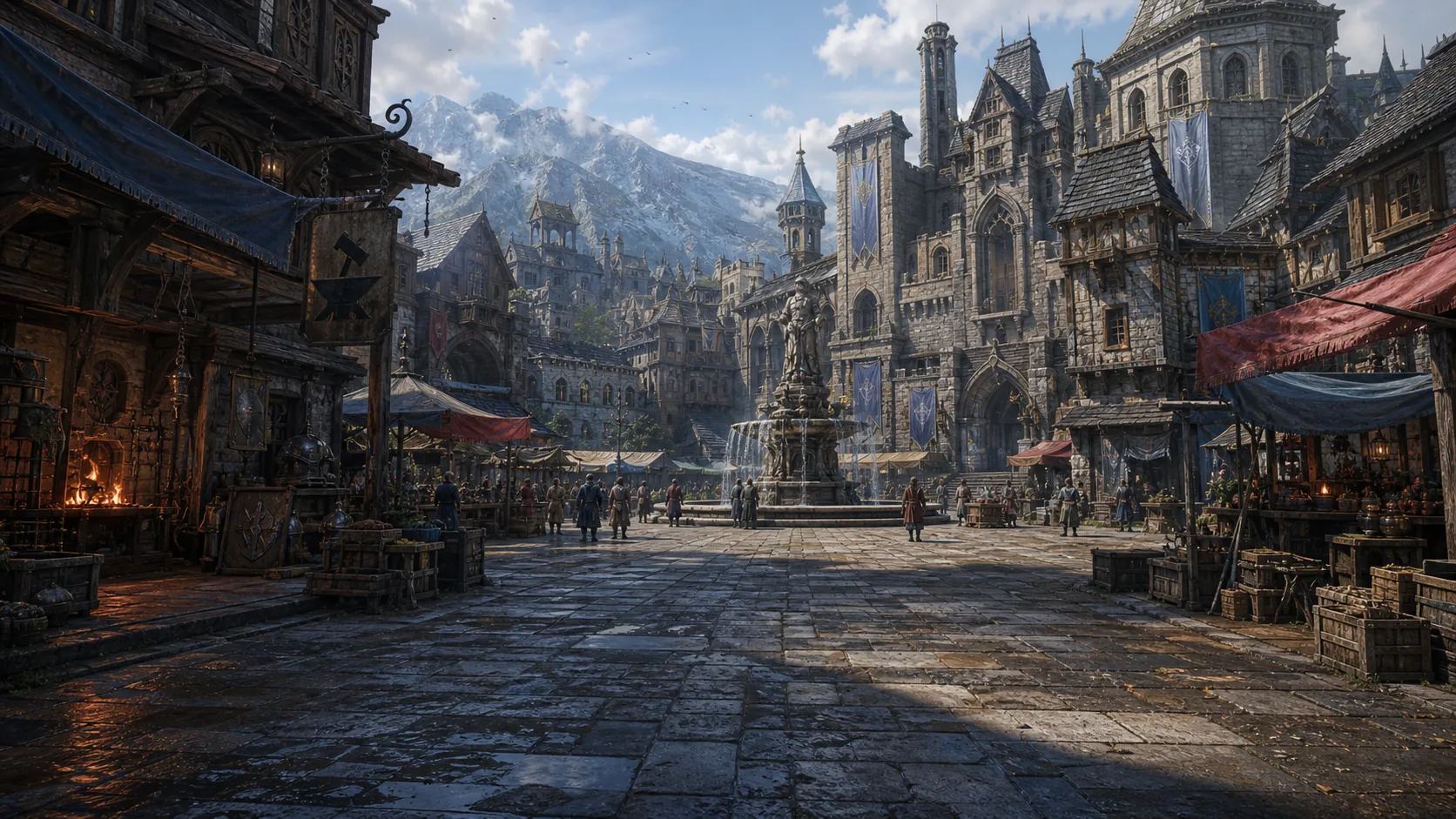 Ironhold market square beneath the mountain citadel